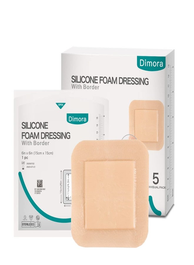 Dimora Silicone Foam Dressing, 6'' x 6''(4.3" X 4.3" pad) Sacrum Wounds, Waterproof Wound Dressing with Gentle Border, High Absorbency Foam Bandages, Silicone Self-Adhesive Patches,5 Count - Image 1